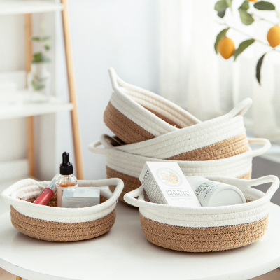 Cotton String Basket Woven Storage  Nordic Style Set Finishing round Cosmetics Exclusive for Cross-Border Desktop 