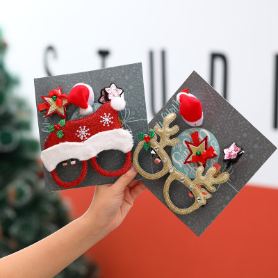 Christmas Decorations Hairpin Barrettes Glasses New Christmas Gift Four-Piece Set for Children and Kids Present Small Gift
