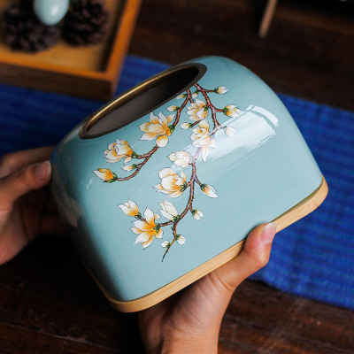 New Chinese NS Creative Tissue Box Ceramic Tissue Box Household Chinese Living Room Dining  Chinese Style Decoration