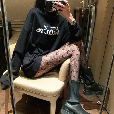 Spot Special Offer Slimming, Pure and Hot Girl Black Stockings Women's Sexy Moon Hollow Fishnet Socks Jacquard Romper