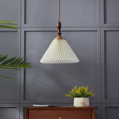 Pleated Lampshade Chandelier Black Walnut Retro Bedroom Bedside Bar Counter Dining-Room Lamp Corridor Light