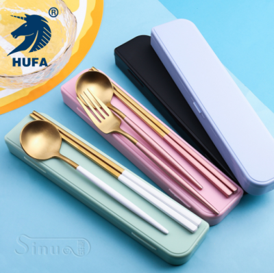 A Stainless Steel Portuguese Portable Set 304 Stainless Steel Spoon Fork Chopsticks Three-Piece Set Adult Student Spoon Chopsticks Set