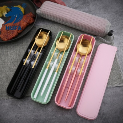 A 304 Stainless Steel Spoon Fork Chopsticks Portable Tableware Set Three-Piece Set Portuguese Spoon Chopsticks Outdoor Suit