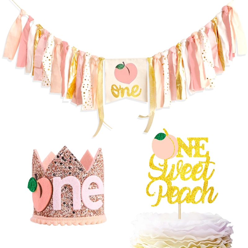 Dining Chair Flag Birthday Peach One Cloth Strip garland Peach Ne Sweet Peach Cake Insertion Birthday Hat