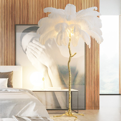 Feather Floor Lamp Living Room Bedroom Copper American Light Luxury Internet Celebrity Ostrich Ins Style Minimalist Table Lamp Nordic Decoration