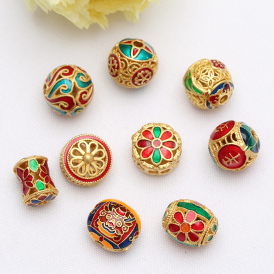 Ancient Style Gold Bead Scattered Beads Alluvial Gold Ethnic Style DIY Bracelet Accessories Bracelet Beads Enamel Hollow Accessories Spacer Beads