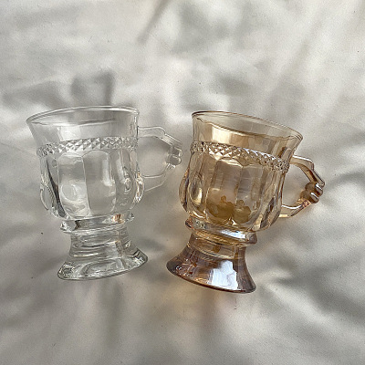 Amber Glass Retro Water Glass Relief Ins Romantic Girl Heart Glass Milk Tea Cup Juice Cup Stall Goods