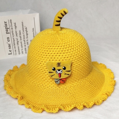 New Summer Children's Knitted Hat Baby Boy and Baby Girl Tiger Head and Tail Sun Protection Sun Shade Outing Beach Versatile Cute Baby