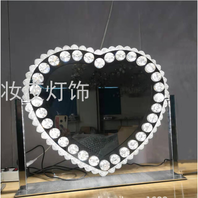 Heart-Shaped Stainless Steel Crystal Led Make-up Mirror with Light Dressing Mirror Desktop Internet Hot Girlish Smart 