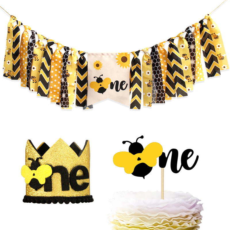 birthday decoration banner bee ne cloth strip garland dining chair flag birthday hat cake card insertion one year old