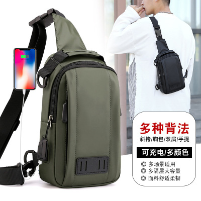 Wholesale New Multi-Purpose Fashion Men's Chest Bag Nylon Cloth Bag Trendy One-Shoulder Crossbody Rechargeable Chest Bag