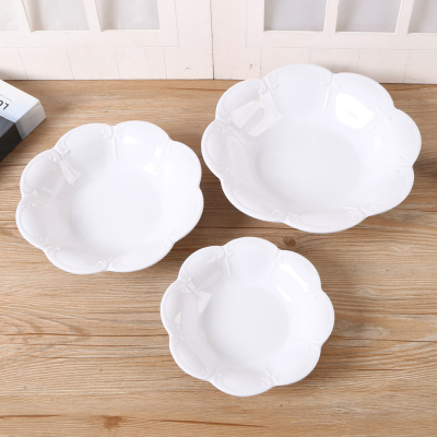 Imitation Porcelain Texture Melamine Material Disc Shallow Plate Porcelain White with Edge Turnip Plate over Rice Plate Fruit Plate Fish Dish