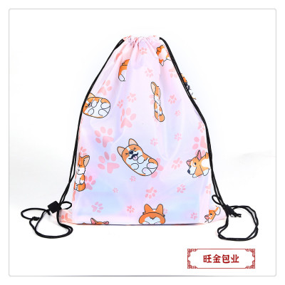 Personalized Puppy Pattern Decoration Two-Color Outdoor Outing Travel Backpack Lightweight Drawstring Backpack Buggy Bag