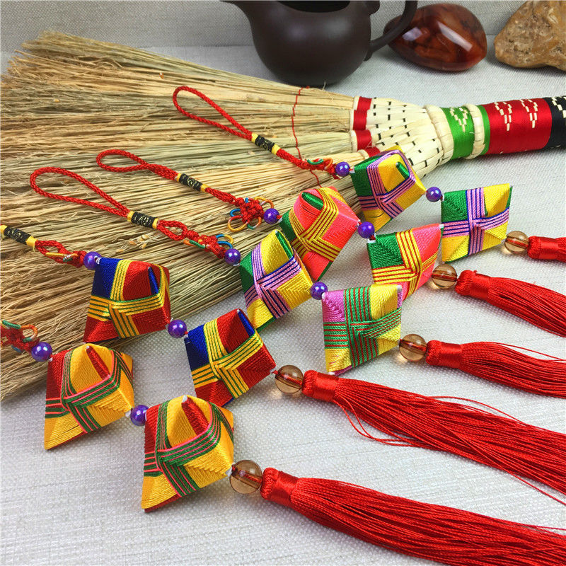 端午节传统五彩粽子香包车挂菱形串粽香袋挂件五彩粽子香囊装饰品