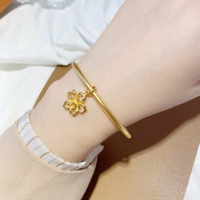 Vietnam Placer Gold Little Flower Pendant Frosted Wristband Bracelet Imitation 18K Gold Ancient Heritage Simple Bracelet Thin Bracelet Female