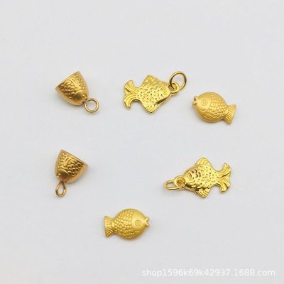 Matte Gold Alloy Accessories Small Fish Couple Red Rope DIY Bracelet Pendant Straight Hole Bell Fish Head