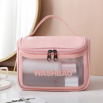 Waterproof Portable Large Capacity PVC Frosted Wash Bag Buggy Bag Pu Flip Portable Bag Translucent Cosmetic Bag