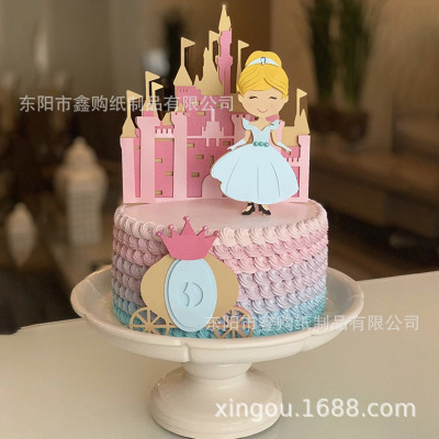 Original Baking Cake Topper Girl Heart Castle Carriage Prince Princess Romantic Plug-in Cake Dessert Layout