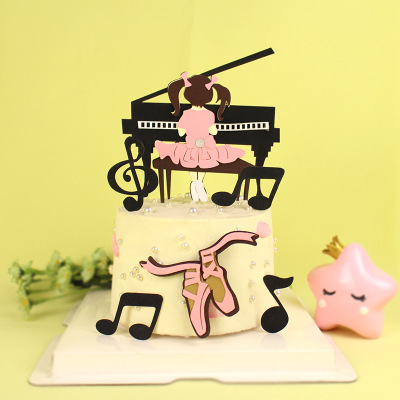 Copyright Birthday Cake Decorative Insertion Piano Princess Girl Dance Shoe Baking Dress Plug-in Dessert Bar Layout