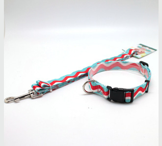 Nylon Wave Printed Dog Collar Pet Hand Holding Rope Chest and Back Suit Factory Wholesale