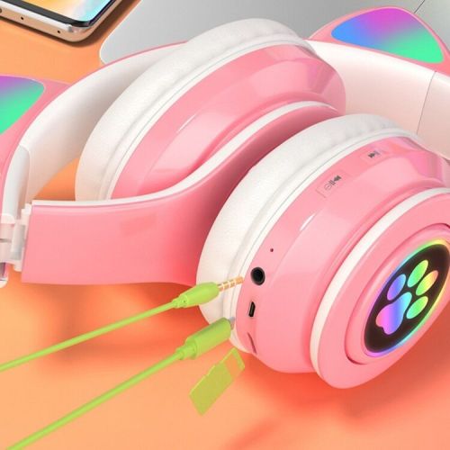 New B39 Cat Ear Cat‘s Paw Wireless Bluetooth Headphone Head-Mounted 5.0 Luminous LED Light Macaron