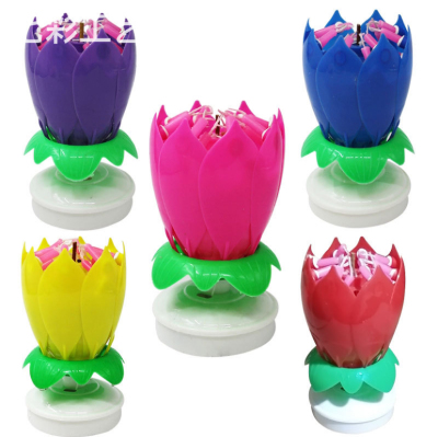 Factory Wholesale 14 Candles Double Layer Lotus Birthday Party Music Singing Lotus Lamp Creative Artistic Taper and Candle H
