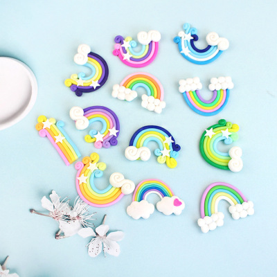 Polymer Clay Rainbow Clouds XINGX Rainbow Cake Decoration Card Candy Color Polymer Clay Ornament Cake Scene Decoration