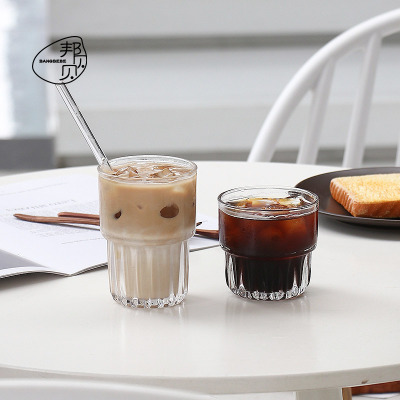 Internet Celebrity Ins Glass Water Cup Iced Coffee Cup Latte Cup Cool Drinks Cup Commercial Water Cup Beer Steins Stackable Wine Glass