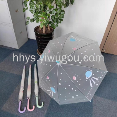 In Stock Wholesale Children's Frosted Umbrella Straight Rod Long Handle Cartoon Star Print Color Primary School Student Umbrella Printable