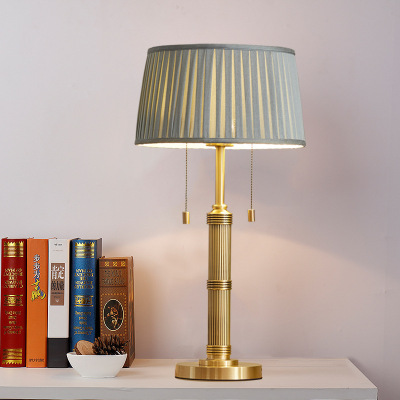 American-Style Idyllic Living Room Copper Table Lamp European-Style Simple Study and Bedroom Pure Copper Table Lamp Retro Bedside Copper Table Lamp