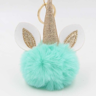 Imitation Rabbit Fur Unicorn Plush Key Chain Pu Fur Ball Toy Bag Package Pendant Plush Car Key Ring