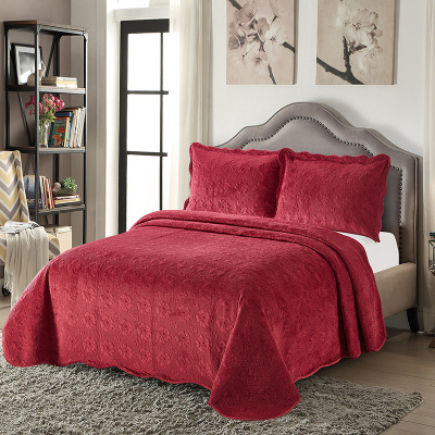 Embroidered Bedspread European-Style Quilted Short Plush Quiltedtextiles Three-Piece Set Winter Thicken Thermal Bedding