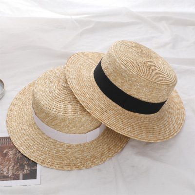Flat-Top Cap Children's Summer Straw Hat Vacation Hat Seaside Beach Hat Internet Celebrity Sun Hat British Style Top Hat Sun Hat