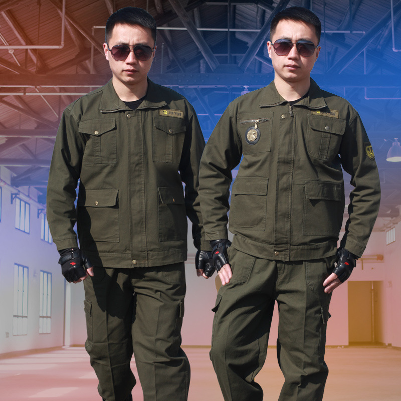 纯棉军绿长袖工作服套装男车间厂服电焊工汽修耐磨防烫劳保工作服