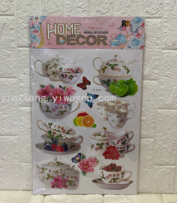 Teacup Teapot Blue  Porcelain Stickers Restaurant Kitchen Wall Home Decoration Wall Stickers