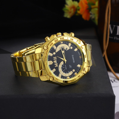 New Fashion Men's Steel Strap Watch Double-Eye Digital Scale Business Men's Quartz Watch Foreign Trade Supply