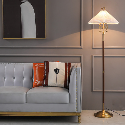 Nordic Floor Lamp Living Room Ins Style Pleated American Retro Affordable Luxury Bedroom Study Vertical Chinese Floor Lamp