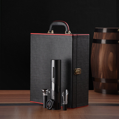 Pack of Two Bottles Red Wine Box Red Wine Suitcase New Year Gift High-End Double Bottle Belt Electric Bottle Opener Set Red Wine Gift Box