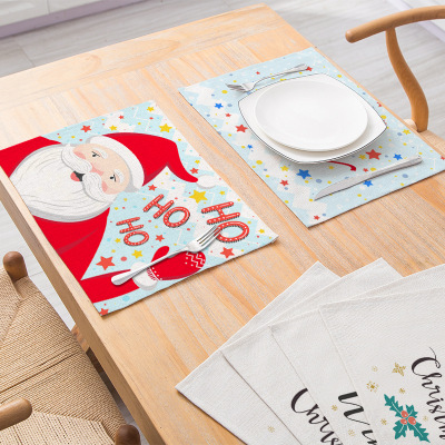 2022 Christmas Printing Series Cotton and Linen Dining Table Cushion Home Fabric Insulation Placemat Square Western Food Placemat Home