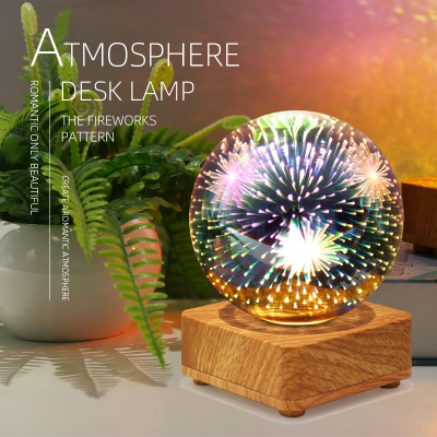 Led3d Fireworks Small Night Lamp Christmas Festival Romantic Atmosphere Table Lamp USB Dream Magic Ball Ambience Light Bedside Lamp