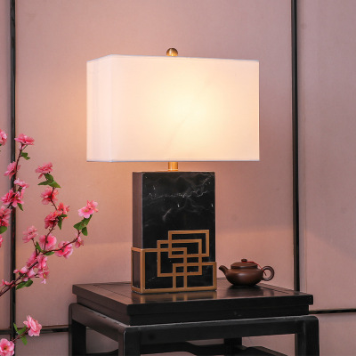 New Chinese Style Simple Marble Table Lamp Personalized Creative Modern Bedroom Bedside Lamp Retro Warm Light Luxury Decorative Lamp