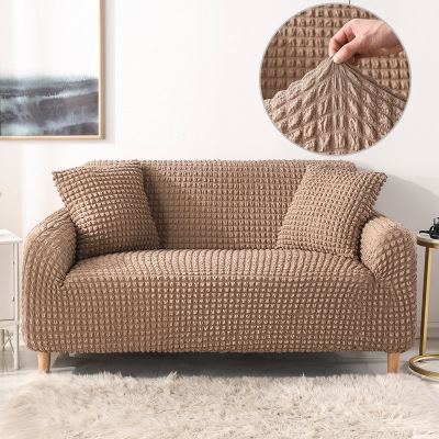 Modern Seersucker Fabric Sofa Cover Universal All-Inclusive Single Double Three-Person Stretch Sofa Slipcover Solid Color Four Seasons
