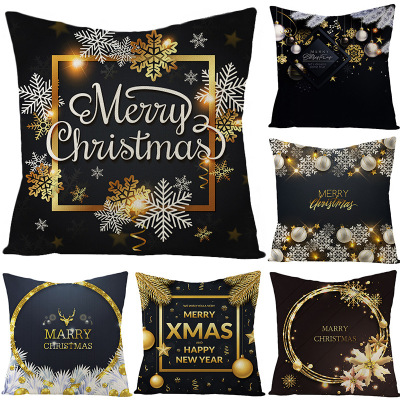 2022 Christmas Linen Pillow Cover Black Series Home Decoration Printing Throw Pillowcase Amazon Cross-Border Home
