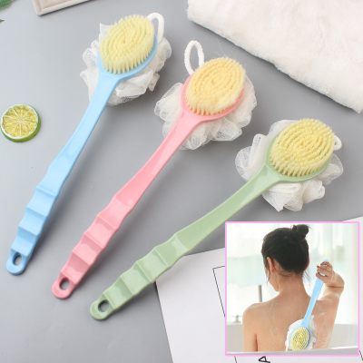 Double-Sided Bath Brush Rub Back Soft Fur Bath Brush Long Handle No Need for People to Rub Mud Hanging with Mesh Sponge Bath Ball Brush Bath Brush