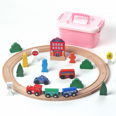 Uncle Kobayashi 26 Pieces Wood Magnetic Small Train round Rail Car Children Educational Assembly Building Blocks Toy Car