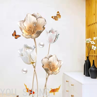 3D New PVC Large Flower TV Background Wall Stickers Living Room Wall Room Decoration Dormitory Stickers