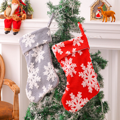 Frangsa Christmas Plush Snowflake Christmas Stockings Candy Bag Christmas Tree Pendant Home Party Gift Socks Decorations