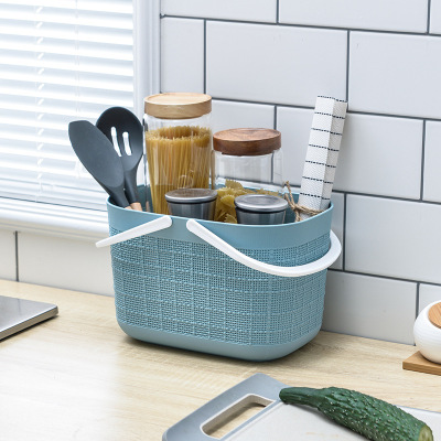 W15-2341 New Portable Plastic Shopping Basket Kitchen Fruits and Vegetables Storage Basket Frosted Linen Pattern Drain Storage