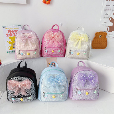 New Children's Bags Girls' Fashion Sequined Small Backpack Big Bow Factory Wholesale