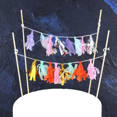 Gold Foil Colorful Paper Tassel Wedding Dessert Table Birthday Cake Decorative Planting Flags Plug-in Theme Cake Insert